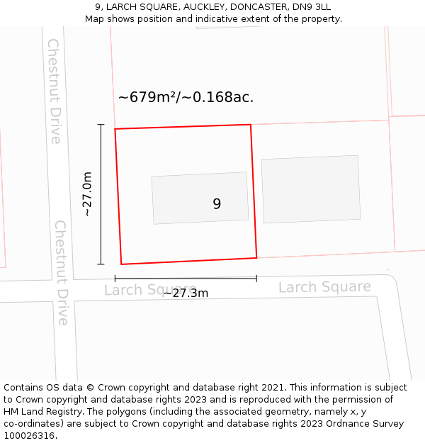 9, LARCH SQUARE, AUCKLEY, DONCASTER, DN9 3LL: Plot and title map