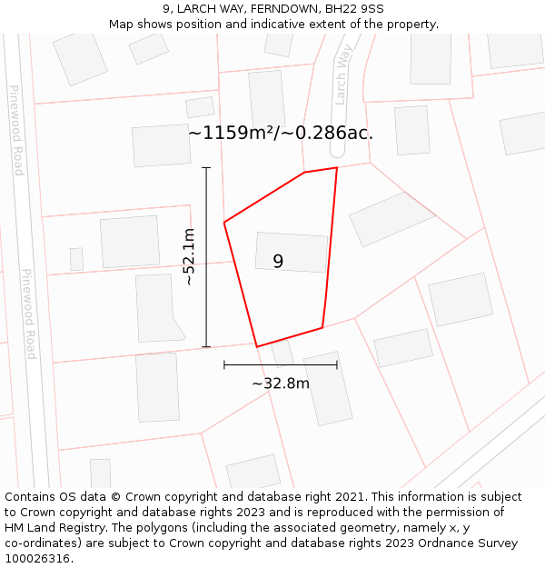 9, LARCH WAY, FERNDOWN, BH22 9SS: Plot and title map