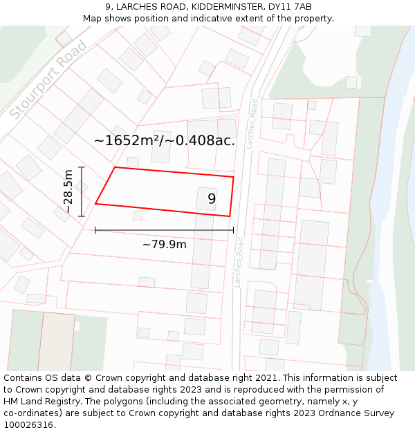 9, LARCHES ROAD, KIDDERMINSTER, DY11 7AB: Plot and title map