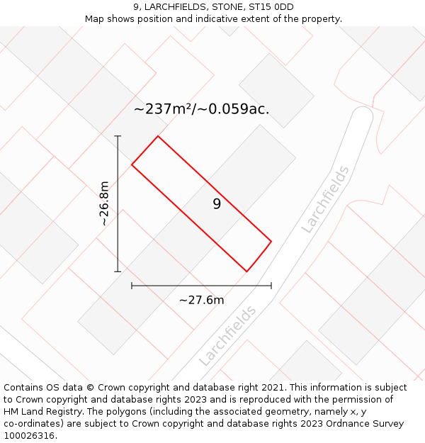 9, LARCHFIELDS, STONE, ST15 0DD: Plot and title map