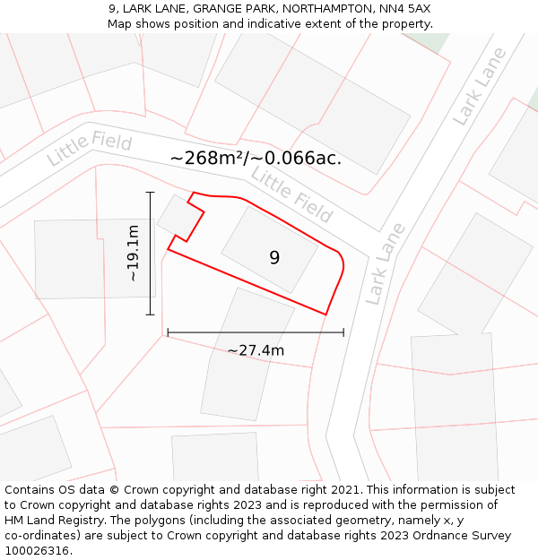 9, LARK LANE, GRANGE PARK, NORTHAMPTON, NN4 5AX: Plot and title map