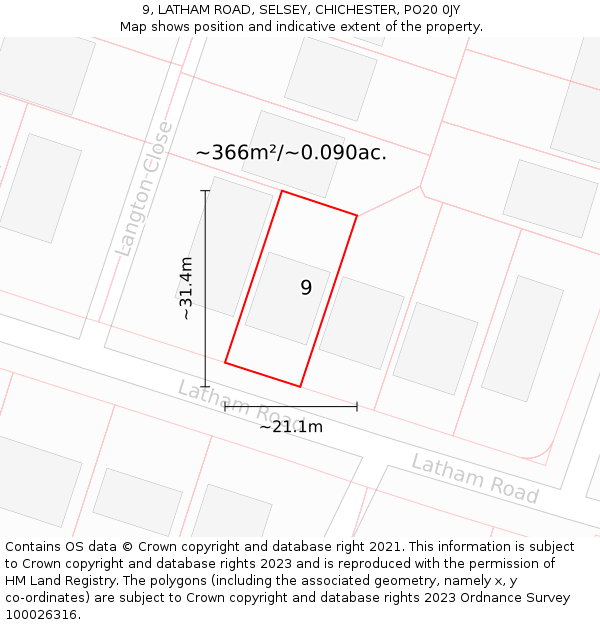 9, LATHAM ROAD, SELSEY, CHICHESTER, PO20 0JY: Plot and title map