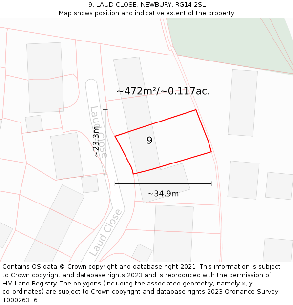 9, LAUD CLOSE, NEWBURY, RG14 2SL: Plot and title map