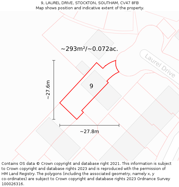 9, LAUREL DRIVE, STOCKTON, SOUTHAM, CV47 8FB: Plot and title map