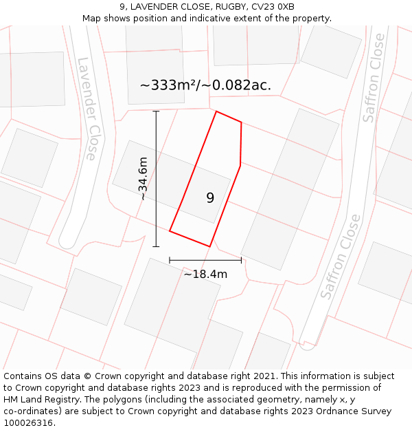 9, LAVENDER CLOSE, RUGBY, CV23 0XB: Plot and title map