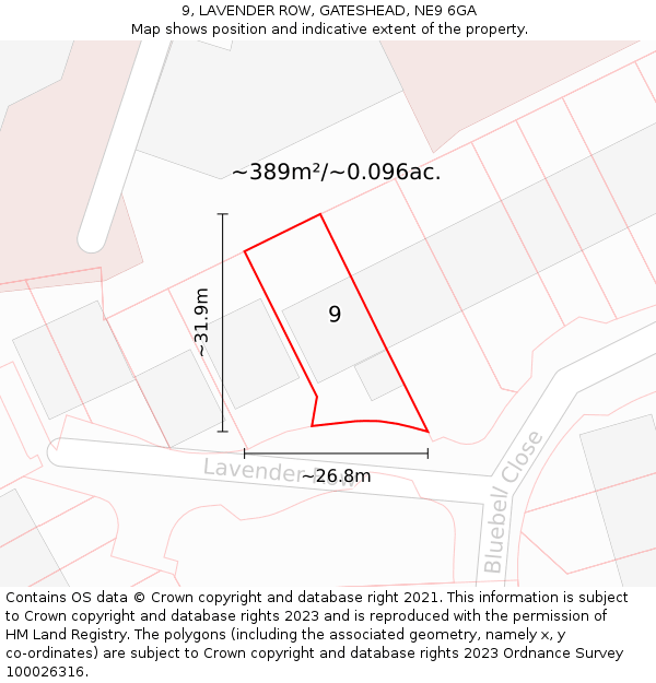 9, LAVENDER ROW, GATESHEAD, NE9 6GA: Plot and title map