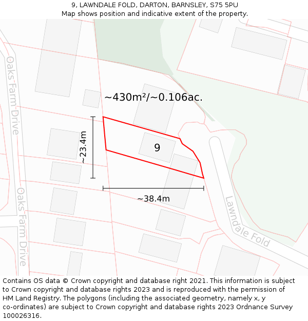 9, LAWNDALE FOLD, DARTON, BARNSLEY, S75 5PU: Plot and title map