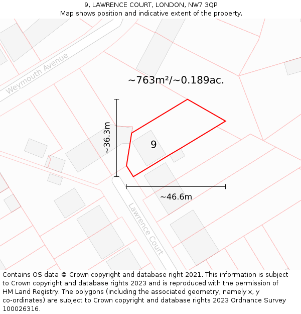 9, LAWRENCE COURT, LONDON, NW7 3QP: Plot and title map