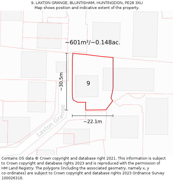 9, LAXTON GRANGE, BLUNTISHAM, HUNTINGDON, PE28 3XU: Plot and title map