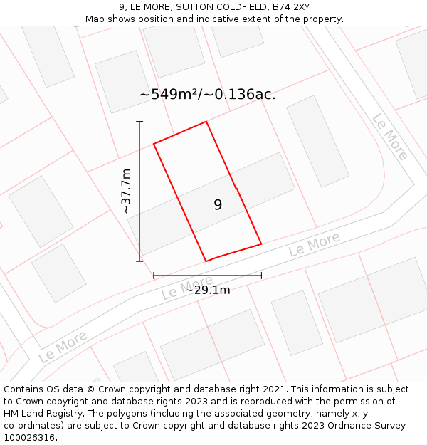 9, LE MORE, SUTTON COLDFIELD, B74 2XY: Plot and title map