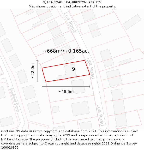 9, LEA ROAD, LEA, PRESTON, PR2 1TN: Plot and title map