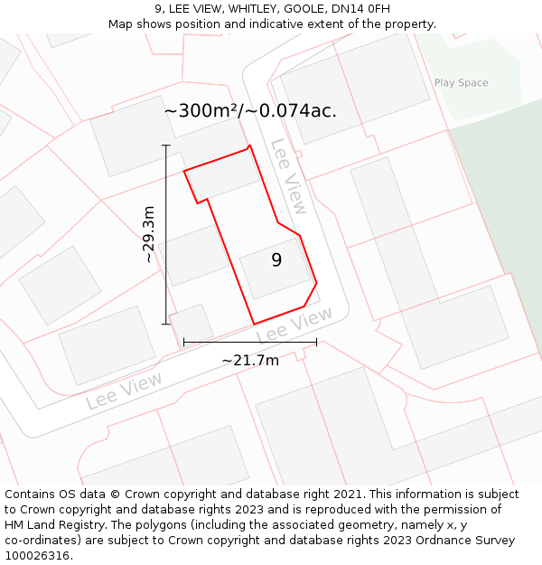 9, LEE VIEW, WHITLEY, GOOLE, DN14 0FH: Plot and title map