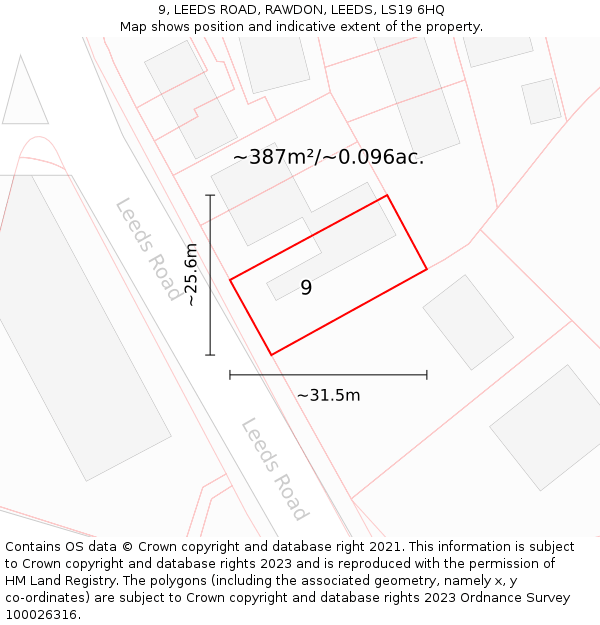 9, LEEDS ROAD, RAWDON, LEEDS, LS19 6HQ: Plot and title map