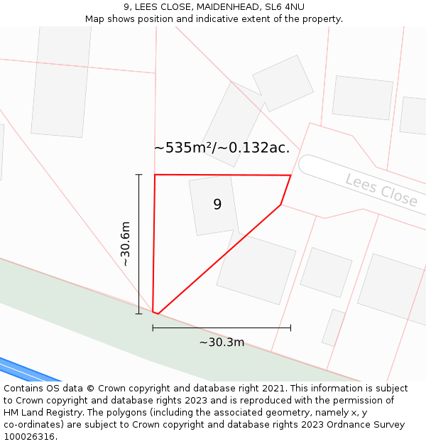 9, LEES CLOSE, MAIDENHEAD, SL6 4NU: Plot and title map