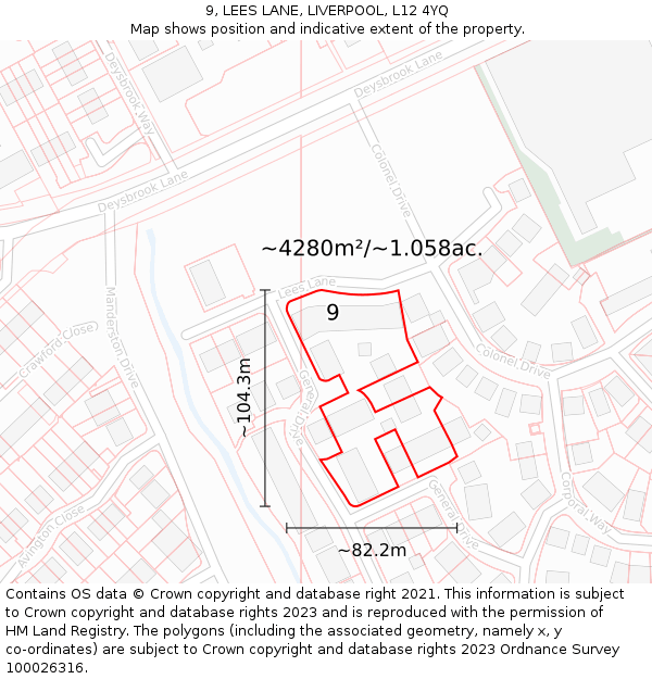 9, LEES LANE, LIVERPOOL, L12 4YQ: Plot and title map