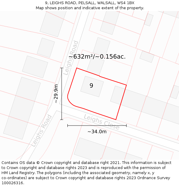 9, LEIGHS ROAD, PELSALL, WALSALL, WS4 1BX: Plot and title map