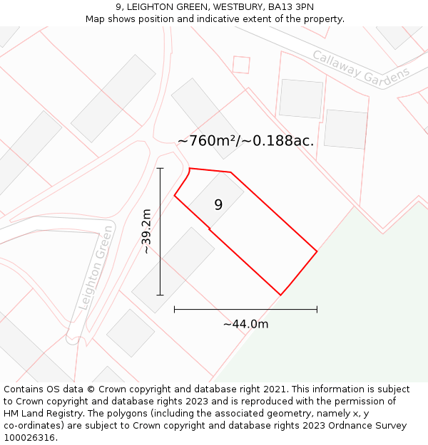 9, LEIGHTON GREEN, WESTBURY, BA13 3PN: Plot and title map