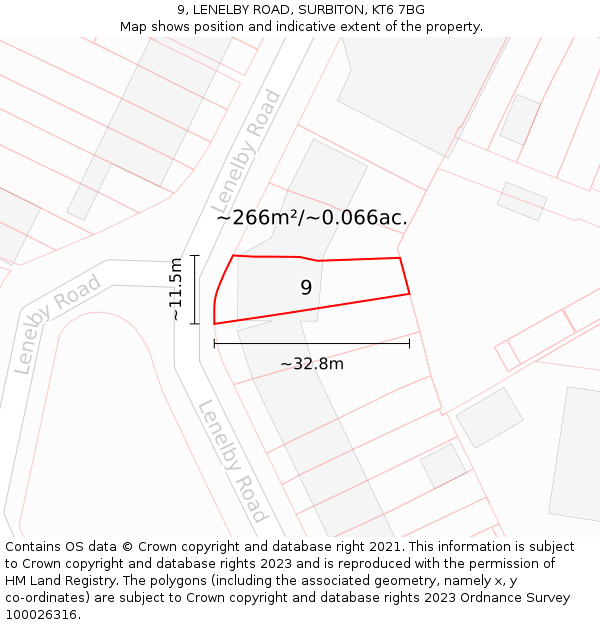 9, LENELBY ROAD, SURBITON, KT6 7BG: Plot and title map