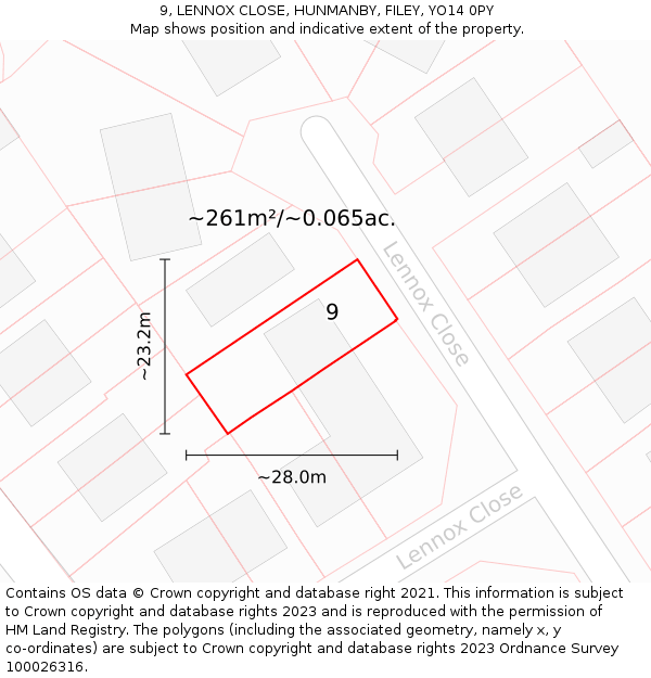 9, LENNOX CLOSE, HUNMANBY, FILEY, YO14 0PY: Plot and title map