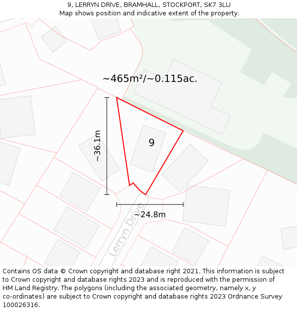 9, LERRYN DRIVE, BRAMHALL, STOCKPORT, SK7 3LU: Plot and title map