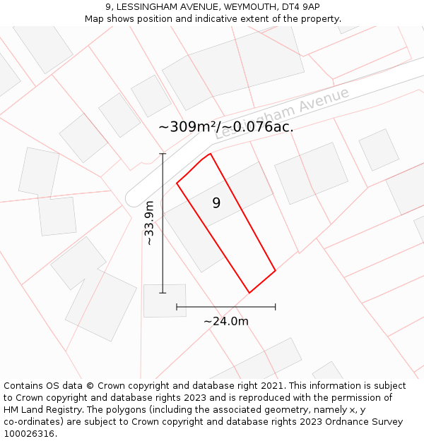 9, LESSINGHAM AVENUE, WEYMOUTH, DT4 9AP: Plot and title map