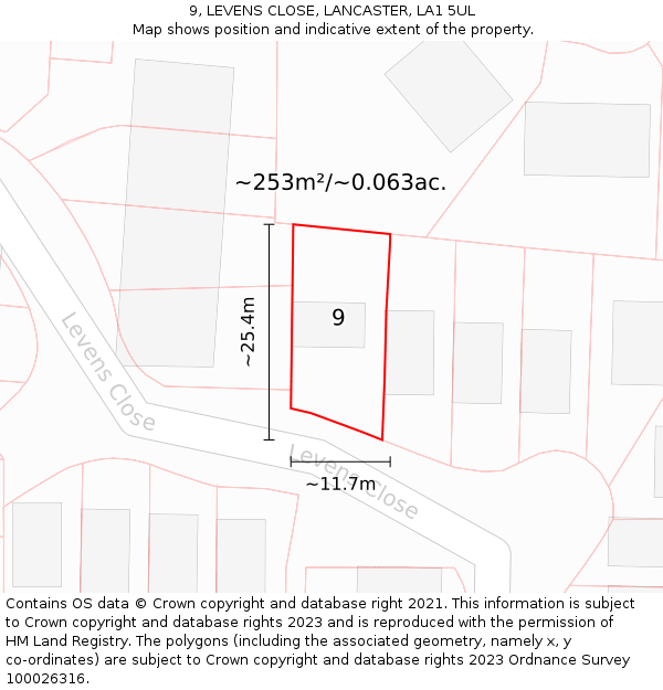 9, LEVENS CLOSE, LANCASTER, LA1 5UL: Plot and title map