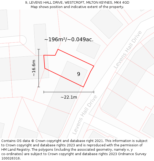 9, LEVENS HALL DRIVE, WESTCROFT, MILTON KEYNES, MK4 4GD: Plot and title map