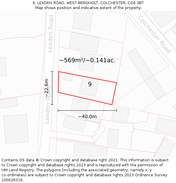9, LEXDEN ROAD, WEST BERGHOLT, COLCHESTER, CO6 3BT: Plot and title map