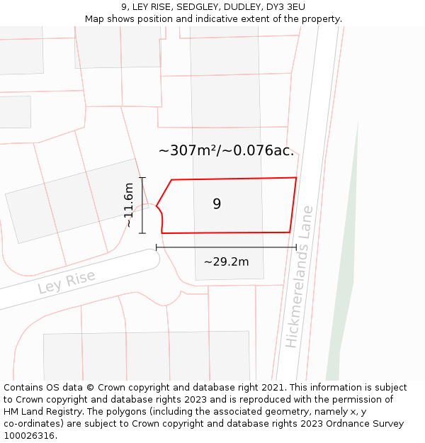 9, LEY RISE, SEDGLEY, DUDLEY, DY3 3EU: Plot and title map