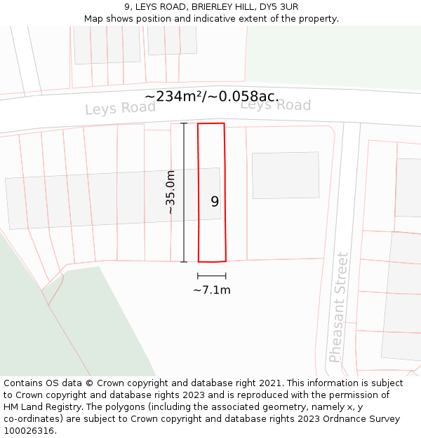 9, LEYS ROAD, BRIERLEY HILL, DY5 3UR: Plot and title map