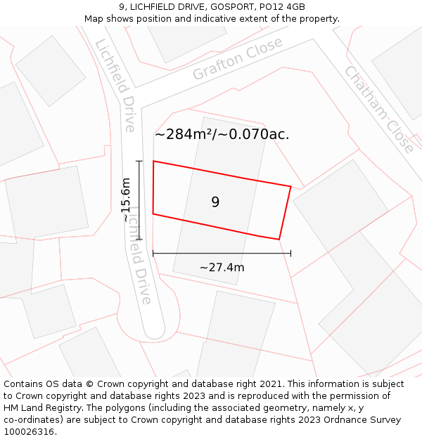 9, LICHFIELD DRIVE, GOSPORT, PO12 4GB: Plot and title map