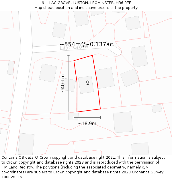 9, LILAC GROVE, LUSTON, LEOMINSTER, HR6 0EF: Plot and title map