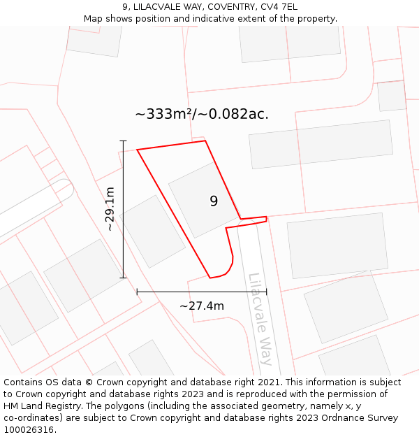 9, LILACVALE WAY, COVENTRY, CV4 7EL: Plot and title map