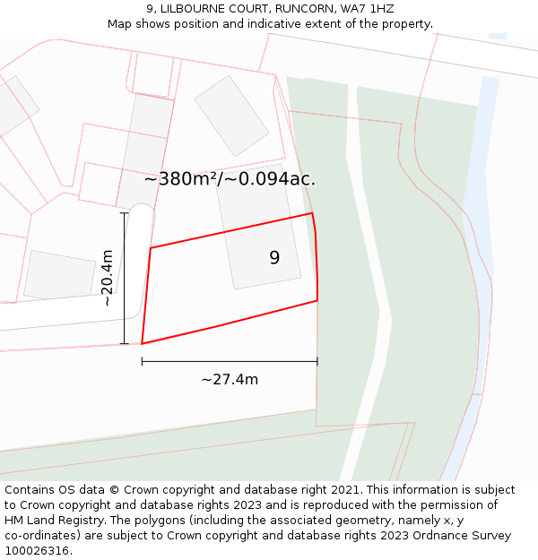 9, LILBOURNE COURT, RUNCORN, WA7 1HZ: Plot and title map