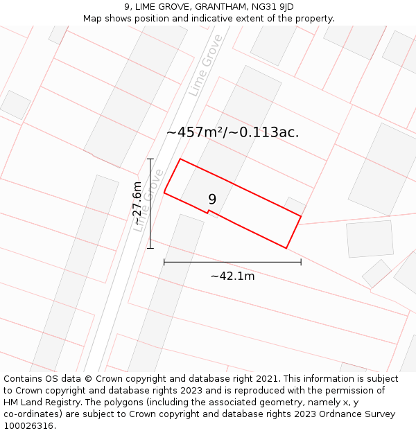 9, LIME GROVE, GRANTHAM, NG31 9JD: Plot and title map