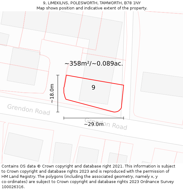 9, LIMEKILNS, POLESWORTH, TAMWORTH, B78 1NY: Plot and title map