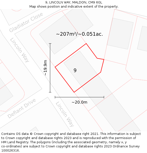 9, LINCOLN WAY, MALDON, CM9 6GL: Plot and title map