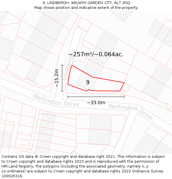 9, LINDBERGH, WELWYN GARDEN CITY, AL7 2NQ: Plot and title map