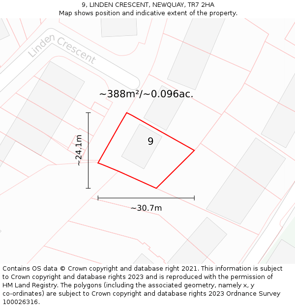 9, LINDEN CRESCENT, NEWQUAY, TR7 2HA: Plot and title map