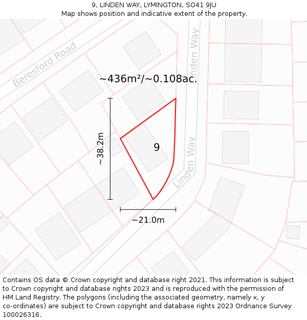 9, LINDEN WAY, LYMINGTON, SO41 9JU: Plot and title map