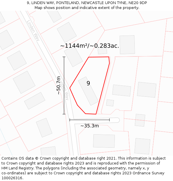 9, LINDEN WAY, PONTELAND, NEWCASTLE UPON TYNE, NE20 9DP: Plot and title map