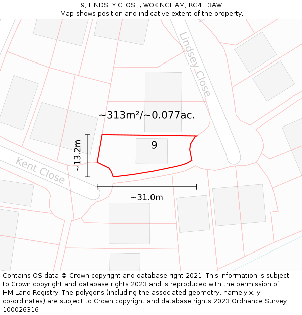 9, LINDSEY CLOSE, WOKINGHAM, RG41 3AW: Plot and title map