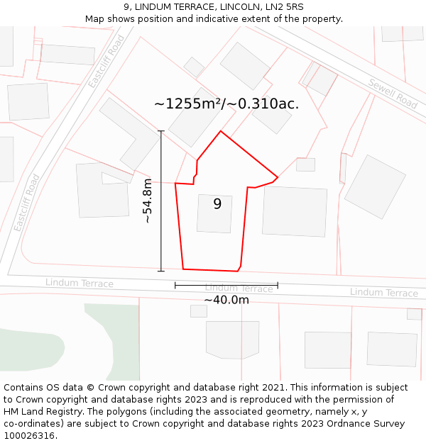 9, LINDUM TERRACE, LINCOLN, LN2 5RS: Plot and title map
