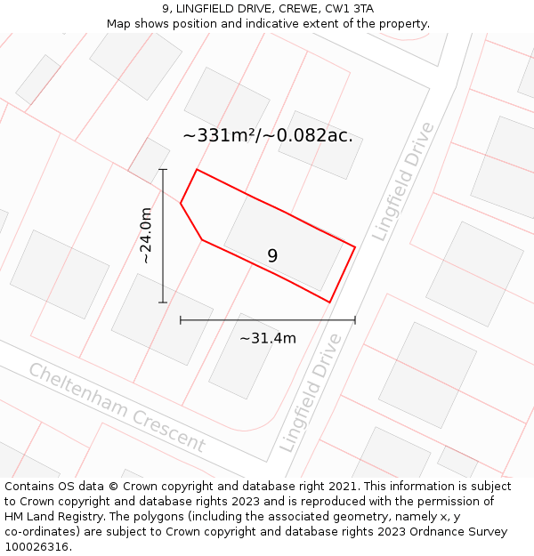 9, LINGFIELD DRIVE, CREWE, CW1 3TA: Plot and title map