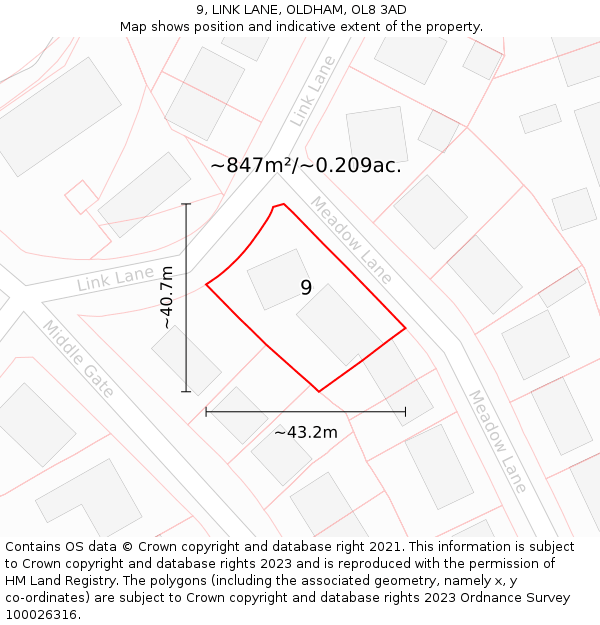 9, LINK LANE, OLDHAM, OL8 3AD: Plot and title map