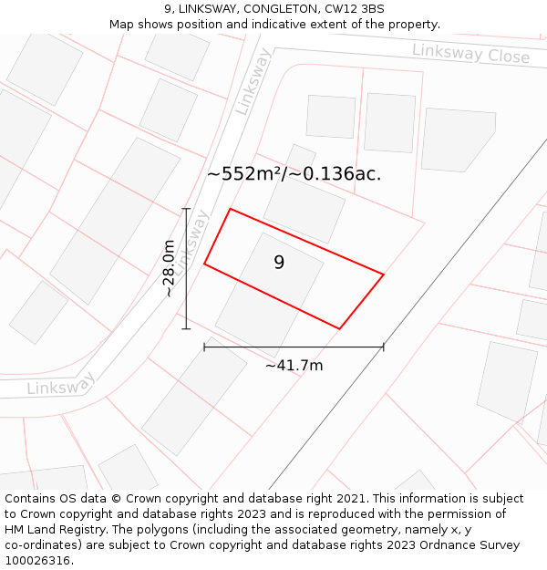 9, LINKSWAY, CONGLETON, CW12 3BS: Plot and title map