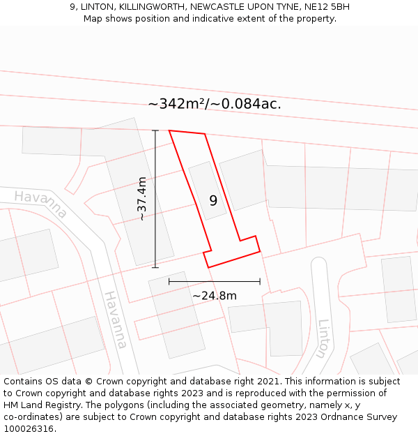 9, LINTON, KILLINGWORTH, NEWCASTLE UPON TYNE, NE12 5BH: Plot and title map