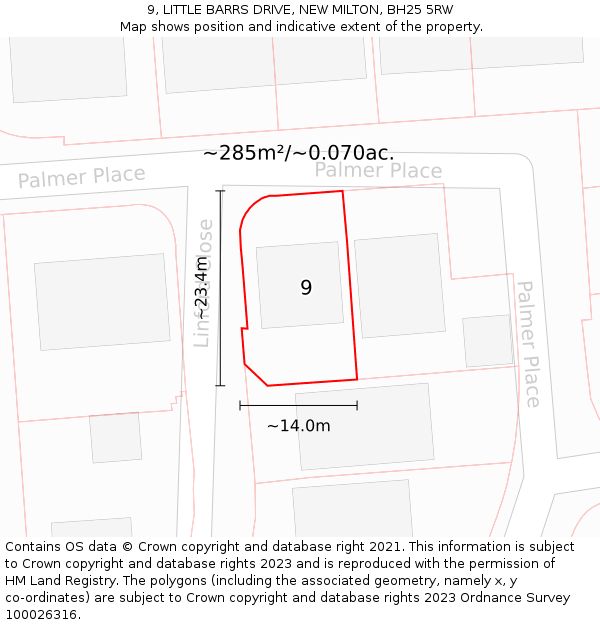 9, LITTLE BARRS DRIVE, NEW MILTON, BH25 5RW: Plot and title map