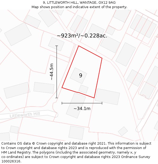 9, LITTLEWORTH HILL, WANTAGE, OX12 9AG: Plot and title map