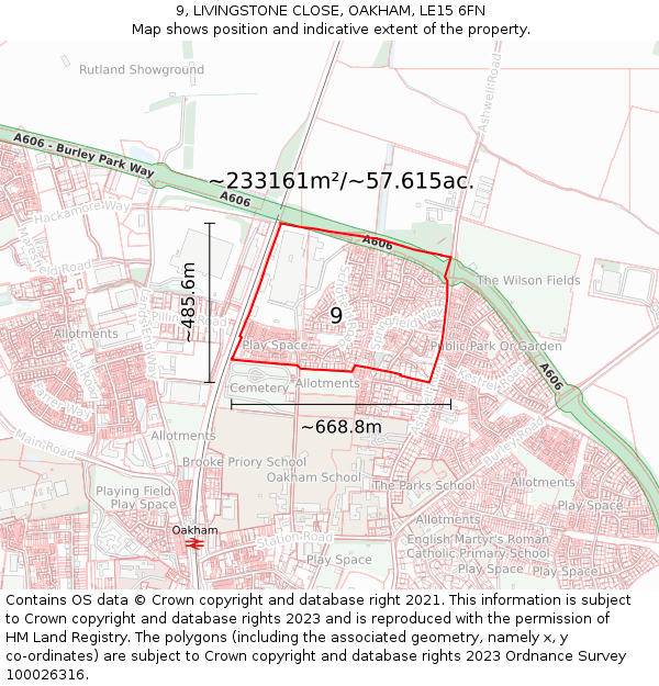 9, LIVINGSTONE CLOSE, OAKHAM, LE15 6FN: Plot and title map